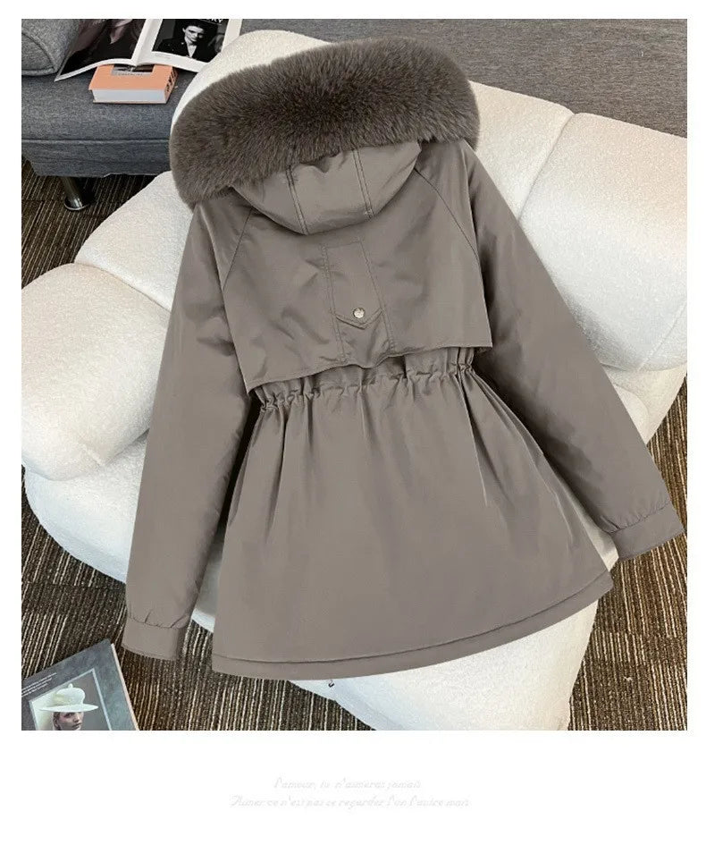 Women Big Fur collar Loose Parka Jacket Lady Medium Long Styles Down Cotton Outwear Winter Female Hooded Cotton Padded Coat