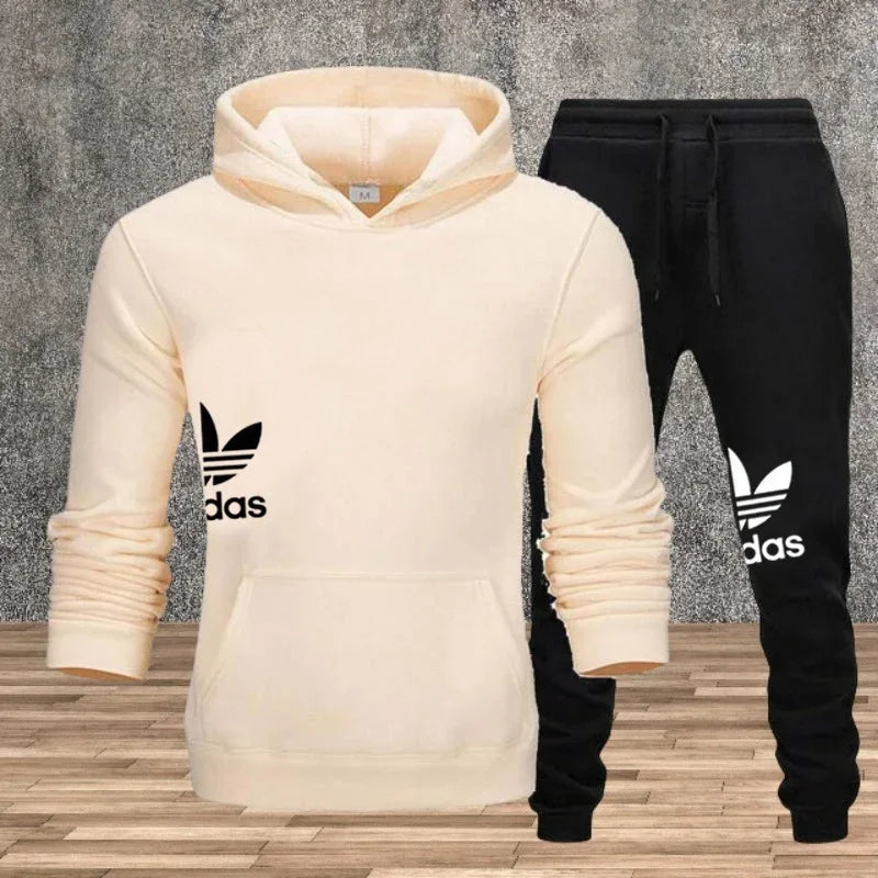 Autumn and winter hooded sweatshirt, pullover and casual pants fitness two-piece men's fashionable jogging sports set