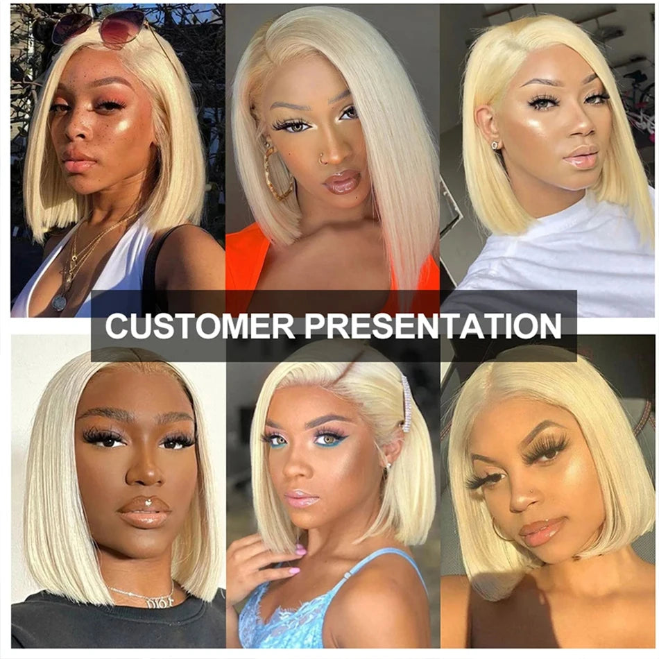 613 Blonde Short Bob Wigs Straight 13x4 Lace Front Human Hair Wigs Pre Plucked Honey Blonde Color Short Bob Lace Frontal Wigs