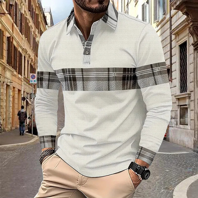 Spring and Autumn Men's Polo Shirt Lapel Pocket T-shirt Men's Business Casual Long sleeved European and American Plus Size