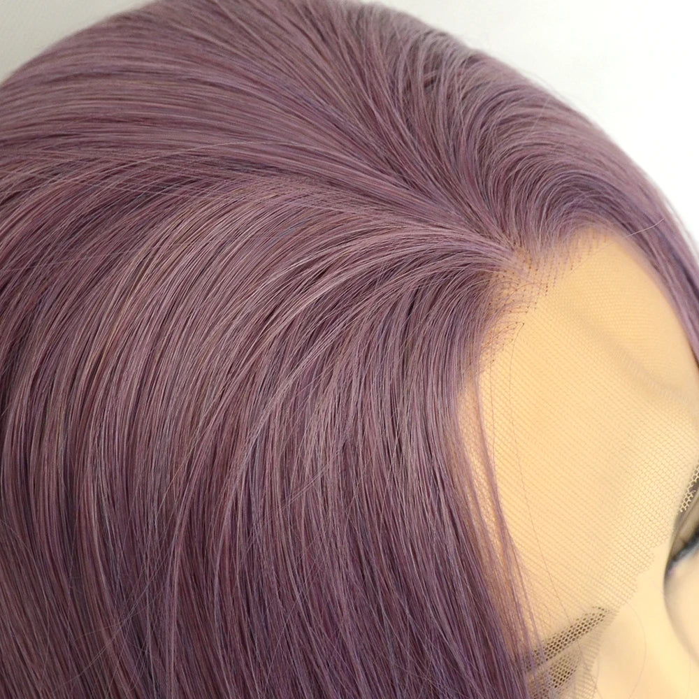 Voguequeen Platinum Blonde Synthetic Lace Front Wigs Silky Straight Heat Resistant Fiber Daily Wear For Women