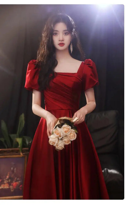Wedding Dress Party Dresses  New Red Style Retro Bridal Princess Engagement Evening Dress