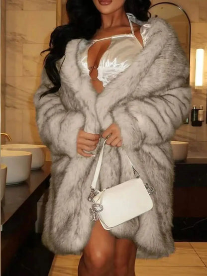 Popular faux fur women's coat jacket in autumn and winter warm and loose women's faux fur medium jacket