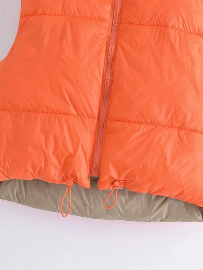 Fall Winter Warm Cropped Vest Jackets for Women Fashion Sleeveless Stand Collar Zip Up Puffer Waistcoat Street Style Outwear