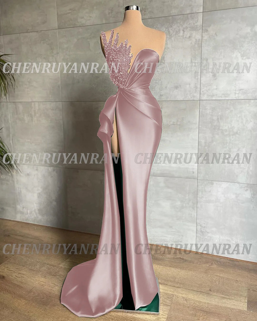 Green Evening Dresses 2025&2026 Sweetheart Sequin Beaded Long Satin Formal Party Dress Pleat Side Split Sexy Zipper Simple Prom Gowns