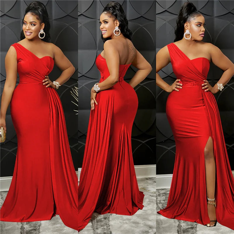 Sexy One Shoulder Elegant Evening Dresses for Women Party Night Mermaid Dress Backless Side Split Bodycon Long Dress Vestidos