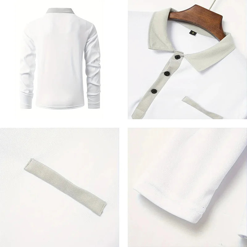 Spring and Autumn Men's Polo Shirt Lapel Pocket T-shirt Men's Business Casual Long sleeved European and American Plus Size