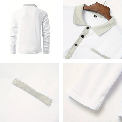 Spring and Autumn Men's Polo Shirt Lapel Pocket T-shirt Men's Business Casual Long sleeved European and American Plus Size