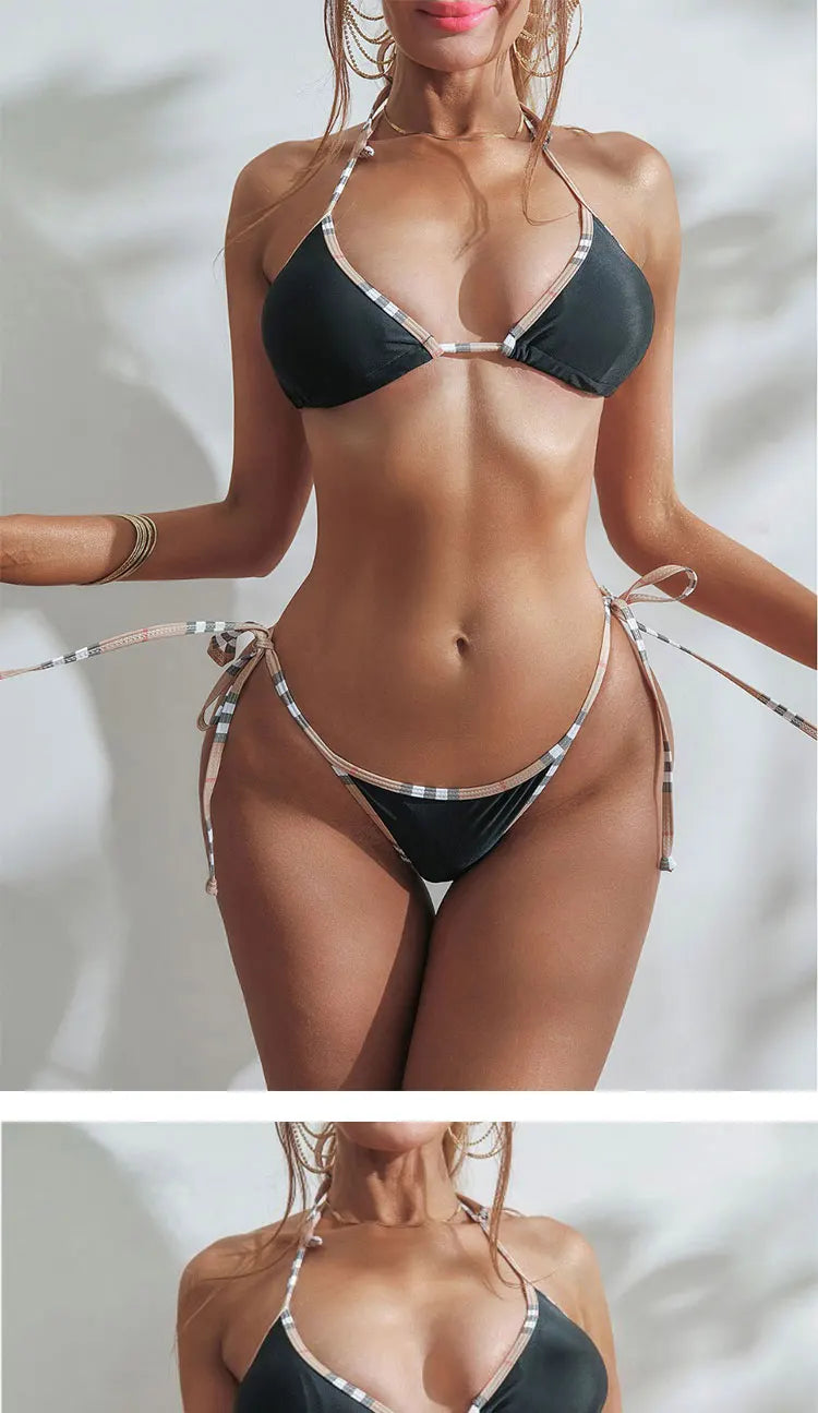 Check Bikini Sets Luxury Designer Brand Classic Print Swimsuit Two-piece Fashion Sexy Beach Swimwear 2025 Summer Women Clothing