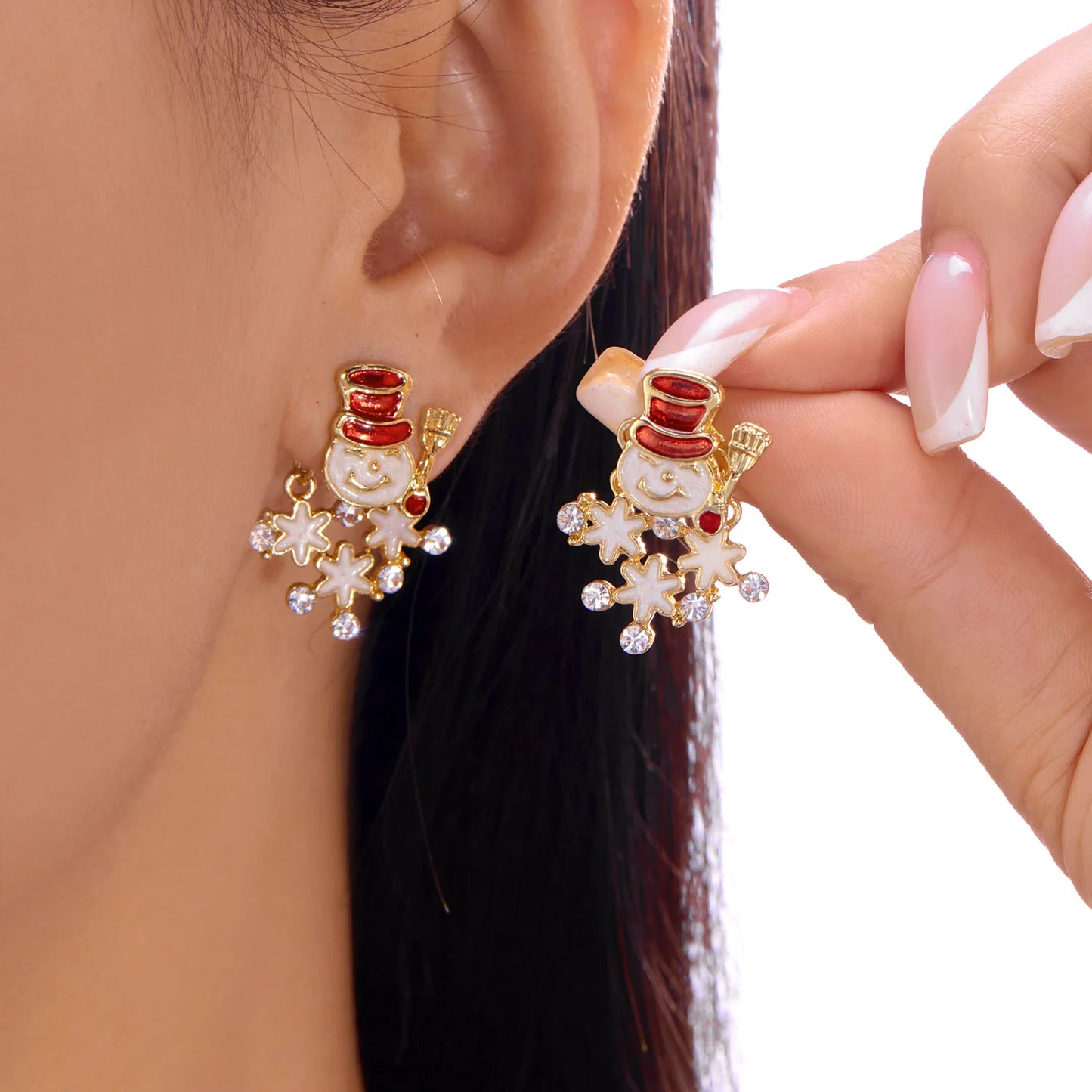 Merry Christmas Pearl Flower Star Bell Long Tassel Dangle Earrings for Women Shiny Crystal Zircon Snowflake Earring Girl Jewelry