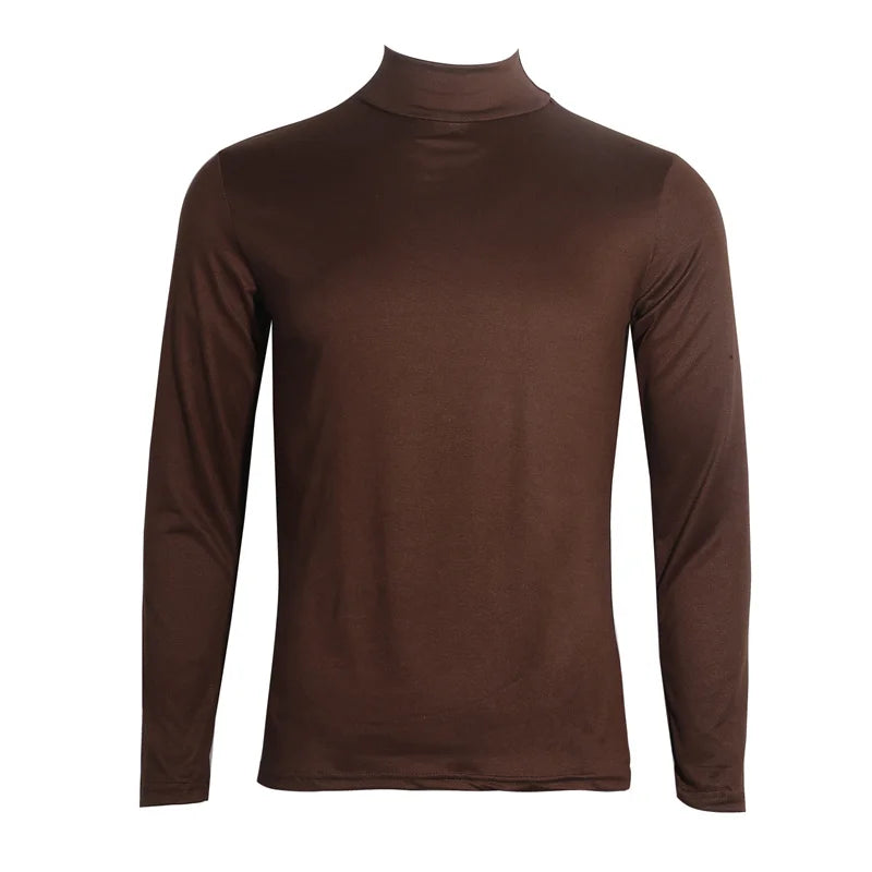 Men's Solid Color Turtleneck T-Shirt Spring Casual Long Sleeve Basic Bottoming Shirt Fashion Solid Color Slim-Fit Tops Plus Size