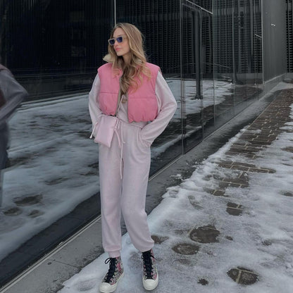 Fall Winter Warm Cropped Vest Jackets for Women Fashion Sleeveless Stand Collar Zip Up Puffer Waistcoat Street Style Outwear