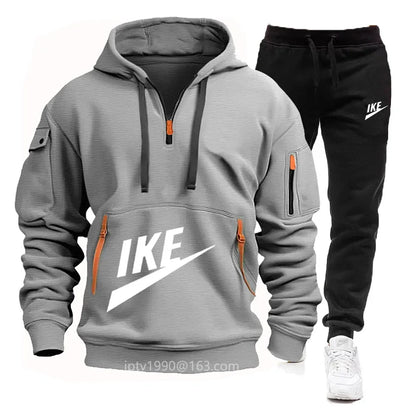 2025 new men's autumn and winter hoodie set fitness sports multi-zipper long-sleeved hooded jumper + 2 sets of casual pants