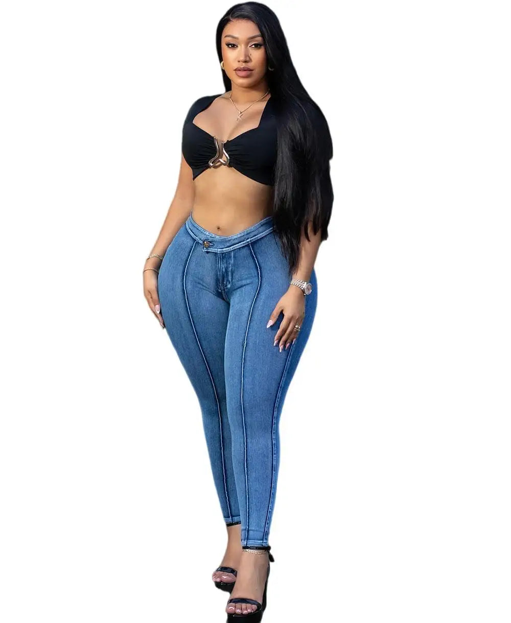 2025 & 2026 New High Waist Slim Fit Washed Blue Denim Jeans Women Stretchy Slimming Street Style Fashion Casual Long Pants