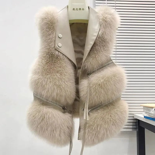 Autumn Winter Splicing Imitation Fox Fur Grass Vest Women Short Jacket 2025New Fashion Versatile Sleeveless Lady Waistcoat Coat