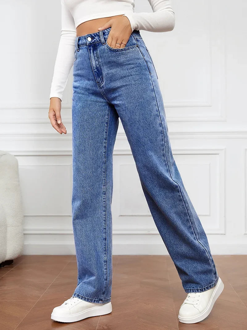 High Waist Straight Leg Jeans for Women New Style Cross-Border High Waist Slim Fit Long Jeans Trendy Women's Denim Pants