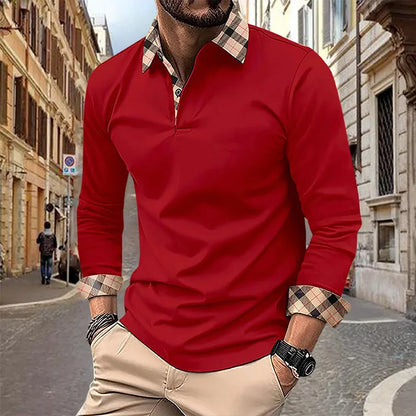 Spring and Autumn Men's Polo Shirt Lapel Pocket T-shirt Men's Business Casual Long sleeved European and American Plus Size