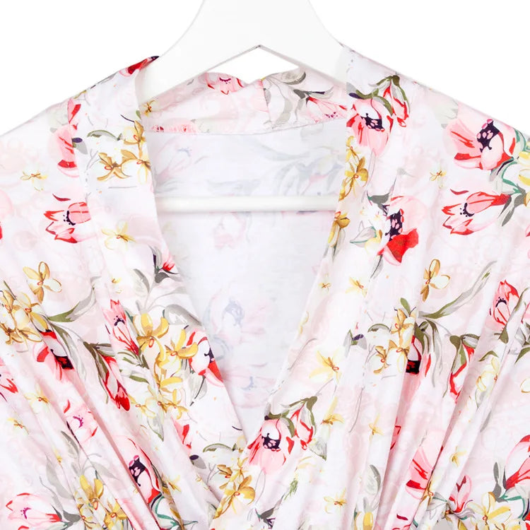 Maternity Robe,Matching Swaddle Set ,Mommy and Me Set, Floral Hospital Robe Bag,Baby Shower Gift,Mama Robe,Baby Girl Blanket