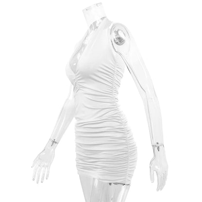 Sexy Deep V Evening Party Sleeveless Backlss Dress 2024 Summer Short White Halter  Dresses Women Tight Club Mini Dress Clubwear