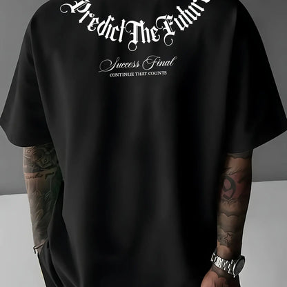 Summer men's 100% cotton comfortable casual wide plus size prediction for future letter printed round neck short sleeved T-shirt