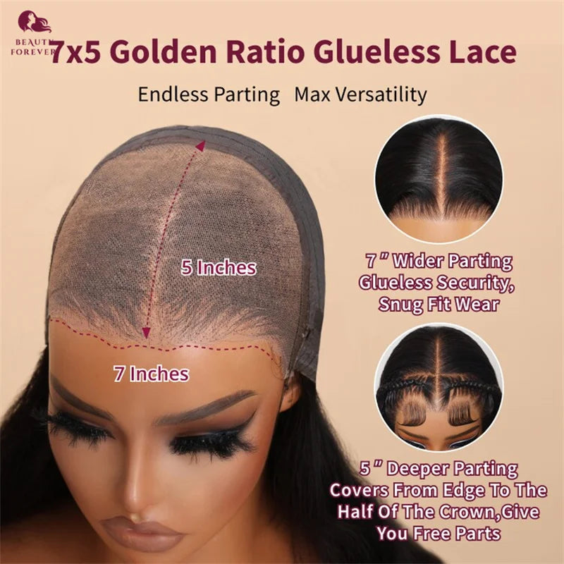 7X5 Bye Bye Knots Curly Glueless Human Hair Wig without Glue Transparent HD Lace Front Brazilian Human Hair Wig