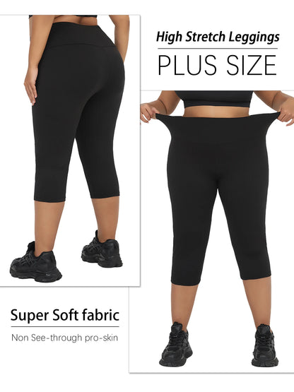 Plus Size Leggings for Women  Super soft High Waisted Tummy Control Yoga Capri Pants  No See Through Workout Running Leggings