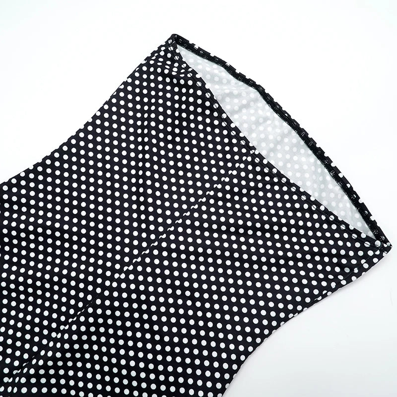 CUTENOVA Women'S Fall New Polka Dot Print Strapless Slim-Fit Off-Shoulder Cropped Jumpsuit Casual Chic Elegant Bodycon Jumpsuit