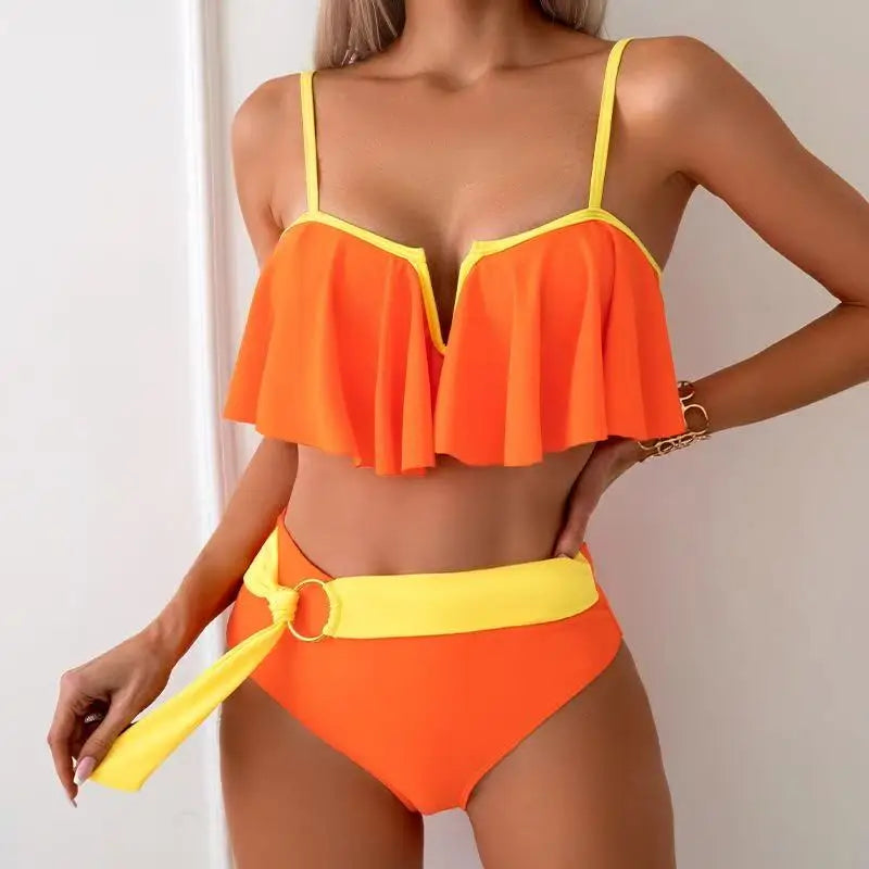 2025 New Sexy Brazilian Bikini Set Ruffle Swimwear Women Push Up Swimsuit High Waist Print Floral Bathing Suit Biquini Female