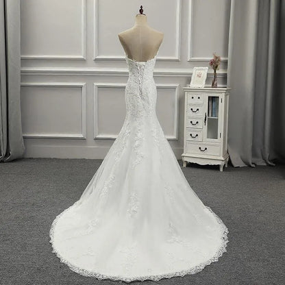 Vestidos Para Mujer Elegantes Para Boda New Strapless Slimming Fishtail Sweet Lace French Light Luxury Bride Light Wedding Dress
