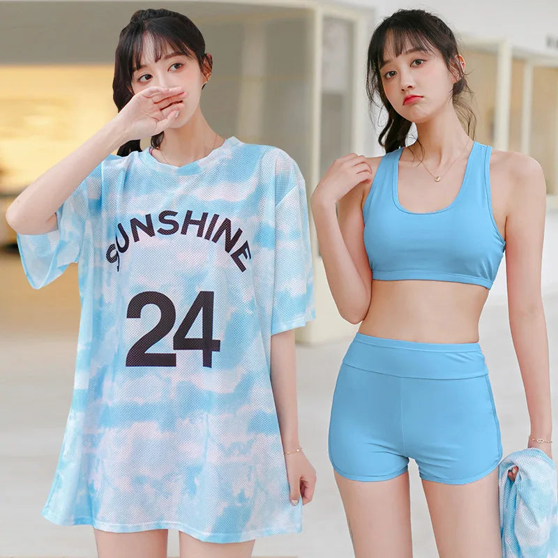 Korean Bikini Sets Women Vacation 3 Pieces Summer Popular New Fashion Beachwear Chic Slim Sexy Swimsuits High Waist Soft Ladies