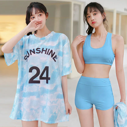 Korean Bikini Sets Women Vacation 3 Pieces Summer Popular New Fashion Beachwear Chic Slim Sexy Swimsuits High Waist Soft Ladies