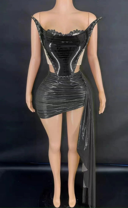 Sparkly Red Sequins Evening Dress Women Adult SexyTwo-piece Off-shoulder Party DressesNightclub Bar Stage Performance Y004