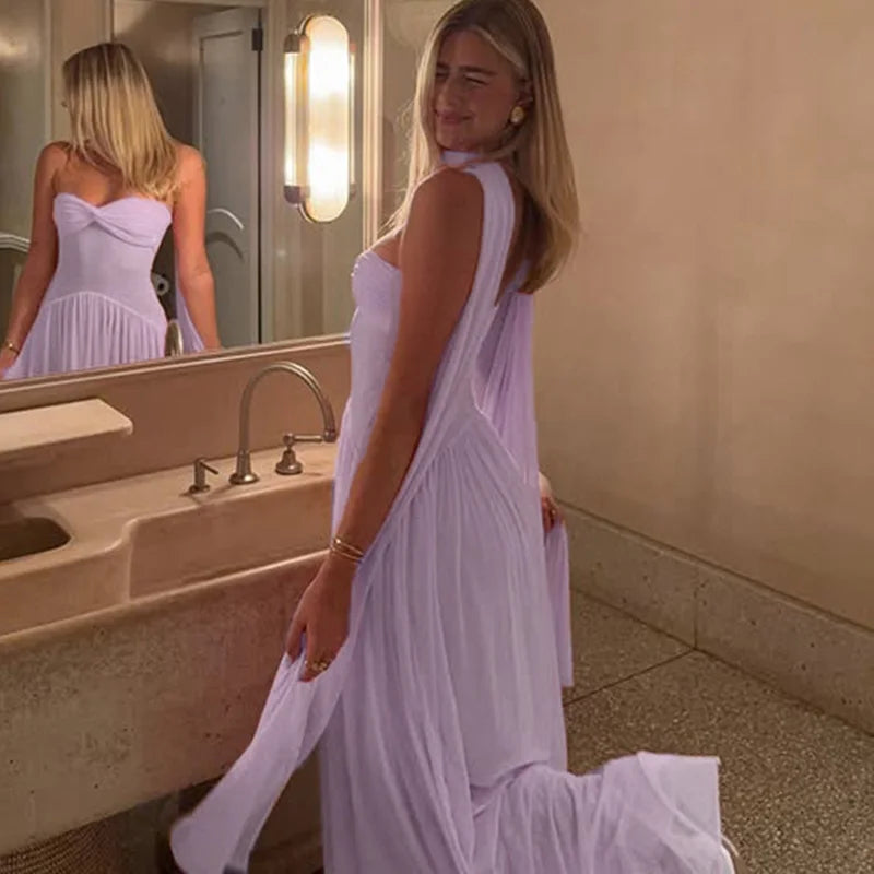 Temperament Girdling Solid Color Party Dress 2025 & 2926 Women Bodycon Tube Tops Evening Dress Elegant Full Length Gala Dress Mujers