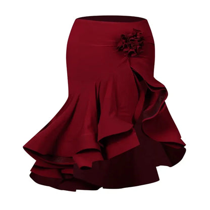 Latin Dance set Clothes Girls Long SLeeves Short Top Skirt Cha cha samba Performance Competition Dress Burgundy Black Dress Kids