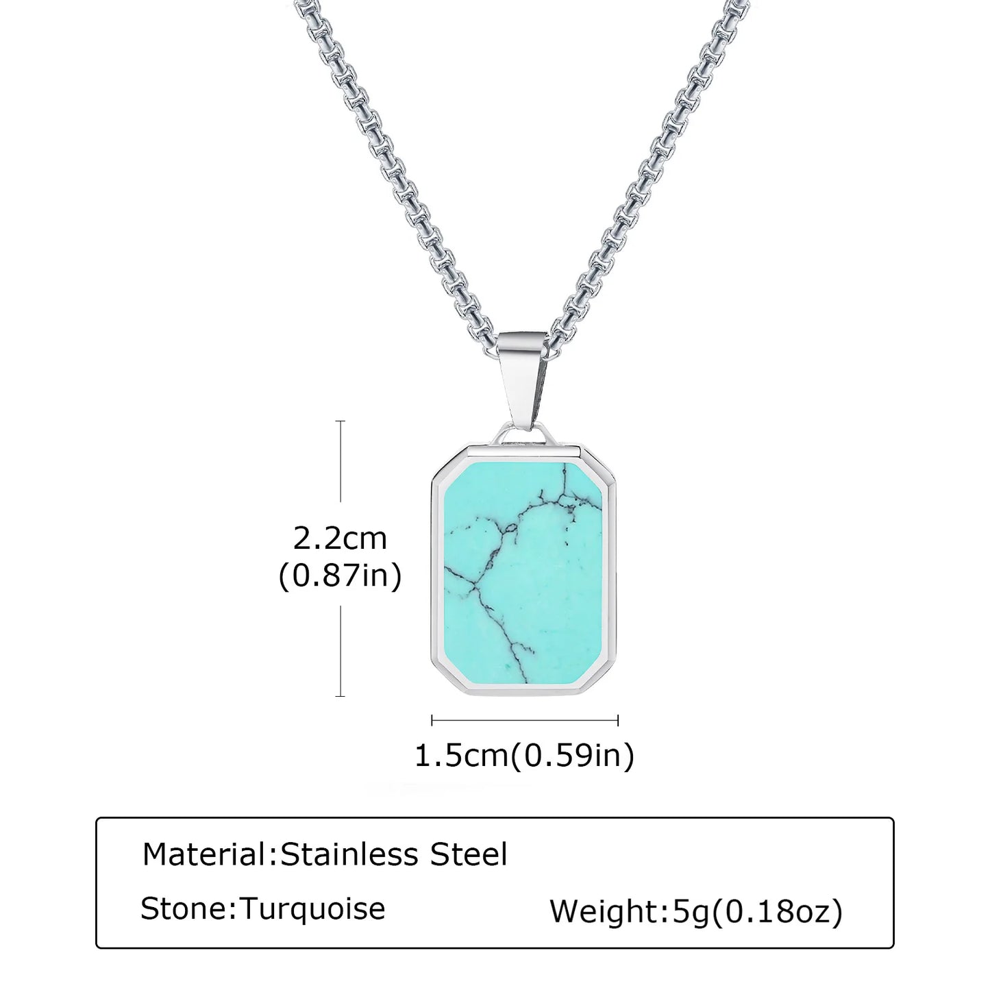 Trendy Pendant Necklaces for Men Boys,Square Natural Stone Stainless Steel Necklaces,Hip Hop Cool Healing Jewelry Gifts