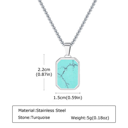 Trendy Pendant Necklaces for Men Boys,Square Natural Stone Stainless Steel Necklaces,Hip Hop Cool Healing Jewelry Gifts