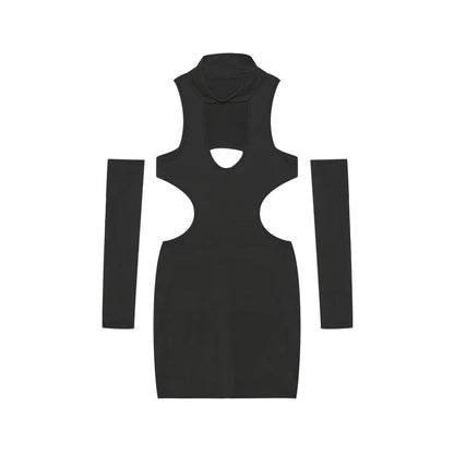 Spring Summer New European and American Solid Color Sexy Hollow Hanging Neck Tight Wrapped Hip Dress
