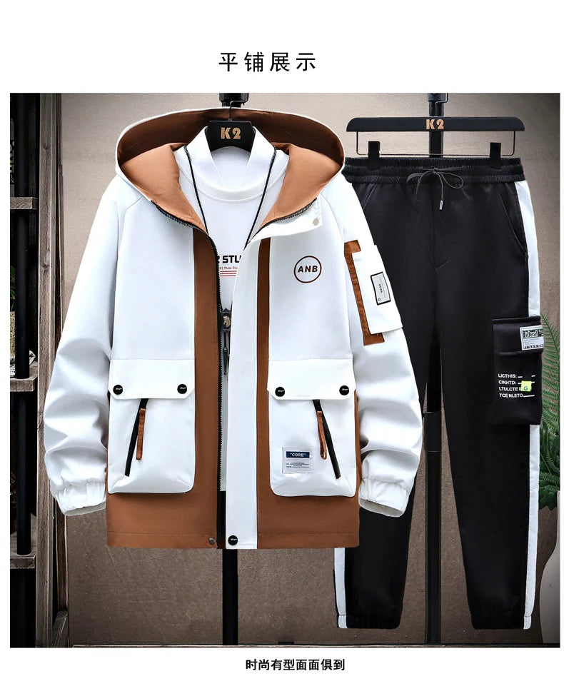 Autumn Casual Men Sets Two Pieces Fashion Korean Trend Hooded Jacket + Pants Spring Sweatshirt Sportswear Man Suit