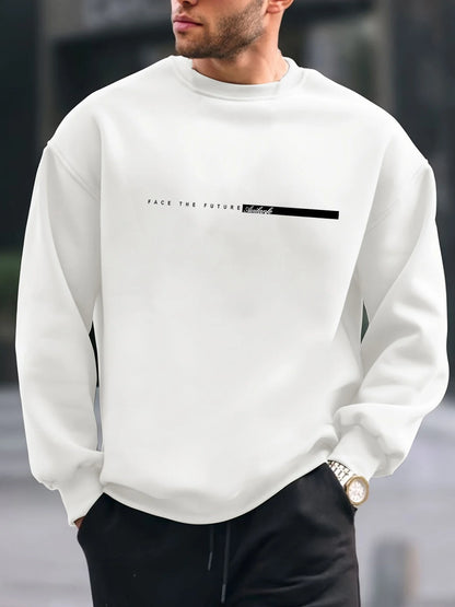 Men's autumn and winter fashionable casual loose FACE THE FUTURE graphic printed long sleeved round neck sweatshirt