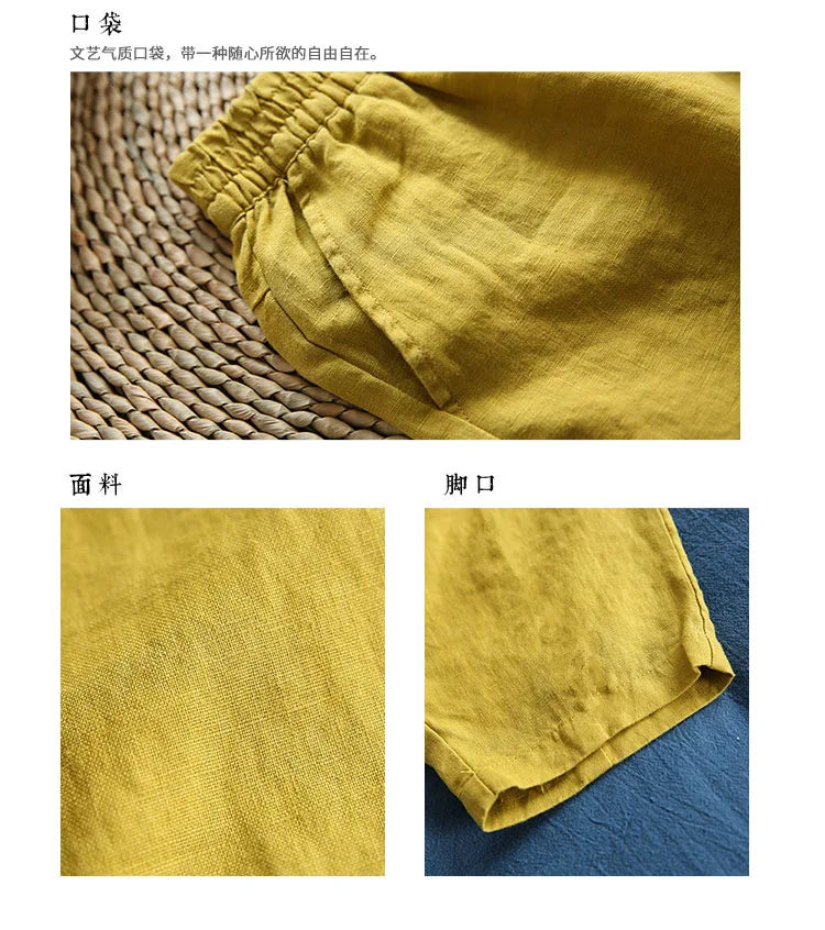 Womens Spring Summer Pants Cotton Linen Solid Elastic waist Candy Colors Harem Trousers Soft high quality for Female ladys M-4XL