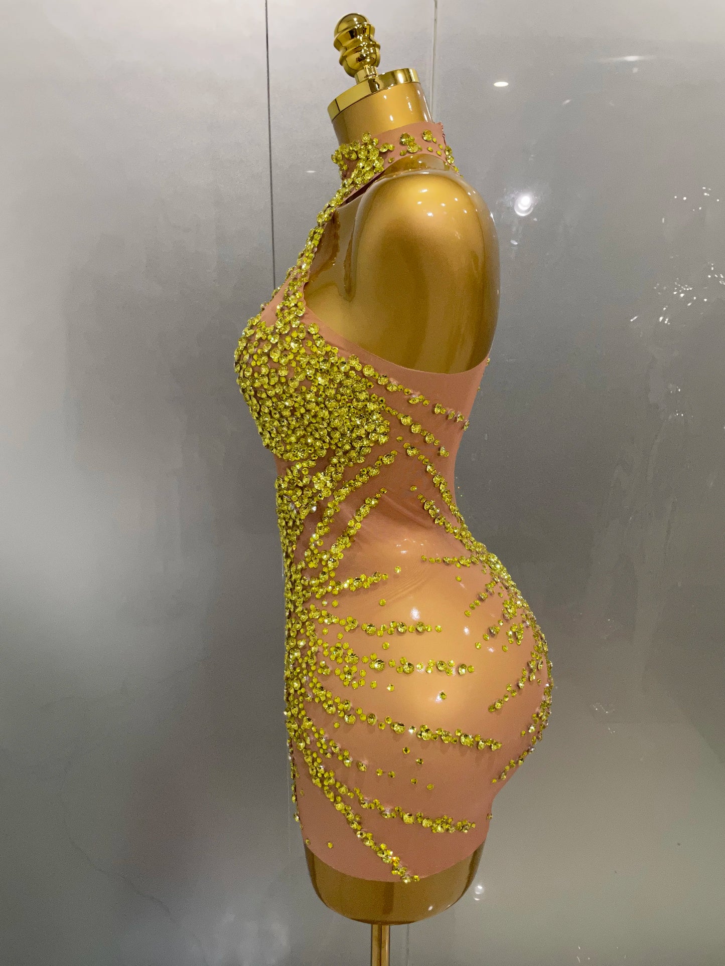 STOCK Sparkly Rhinestones Sexy Mesh See Through Dress Party Evening Prom Celebrate Birthday Dress Singer Dancer Show Stage Wear