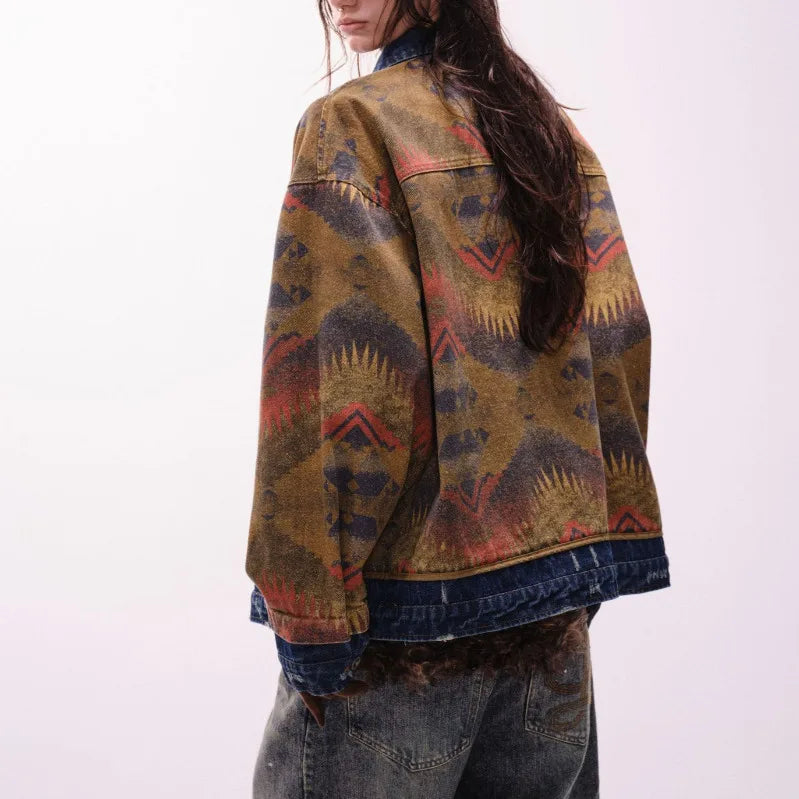 MWJLPWQ Trendy Jacquard Design Male Denim Jacket American Street Style Lapel Personalized Washed Tops 2025 Autumn New 20993