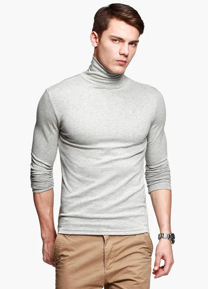 Korean Clothing Blouse Oversize Golf Wear Casual Full Cotton Men's Turtleneck Base Shirt Simple Solid Color Long Sleeve Tops Tee
