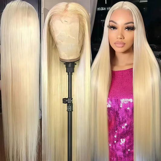 613 HD Transparent Lace Frontal Wig 13x6 Blonde Bone Straight 100% Human Hair Wigs Pre Plucked High Density Brazilian Real Hair