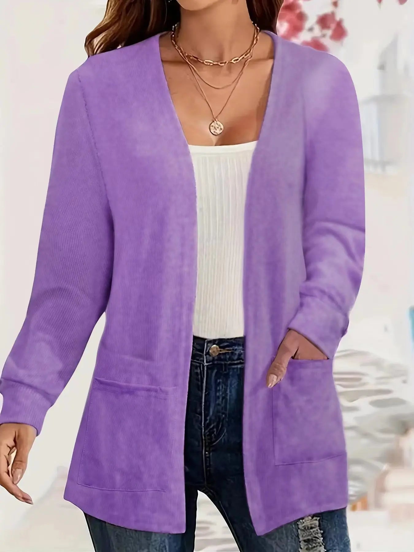 Autumn chic casual solid color pocket thin plus size women's jacket cardigan