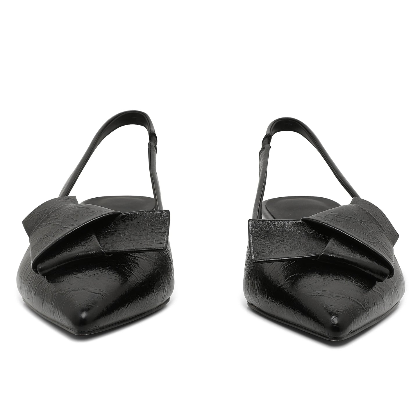 GIGIFOX Kitten Low Heels Bownkot Pointy Toe Leisure Sandals Pleated Slip-on Back Strap Flats Chic Office Ladies Shoes For Woman