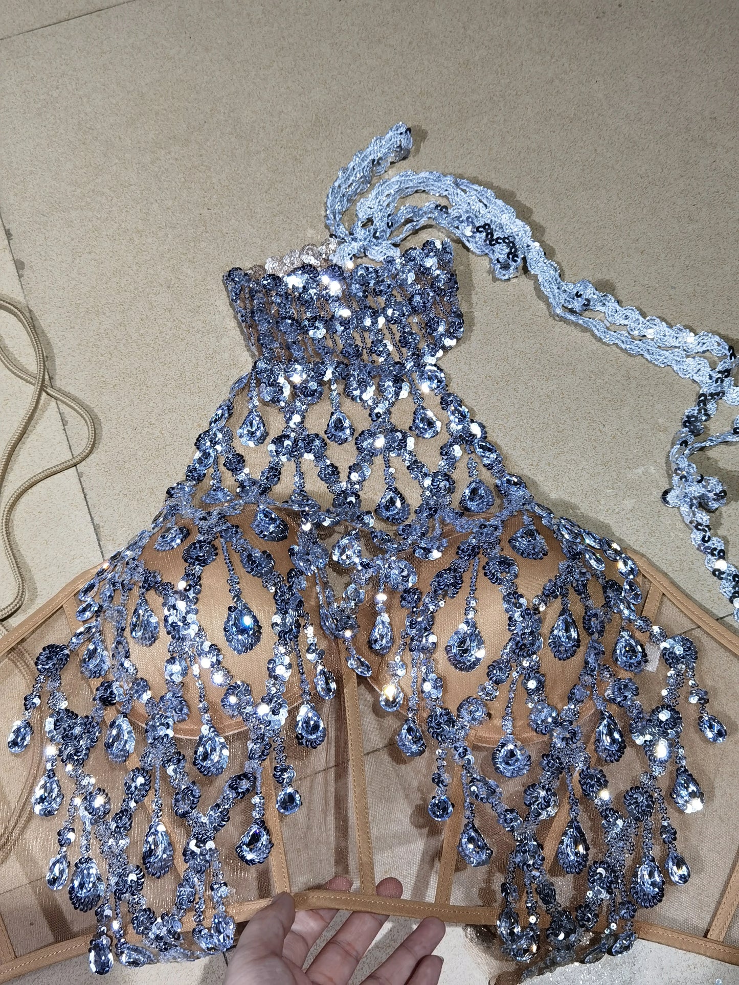 Luxurious Blue Diamond Sparkling Tassel Jazz Dance Performance Clothing Basketball Baby Performance Clothing Cheerleading Short