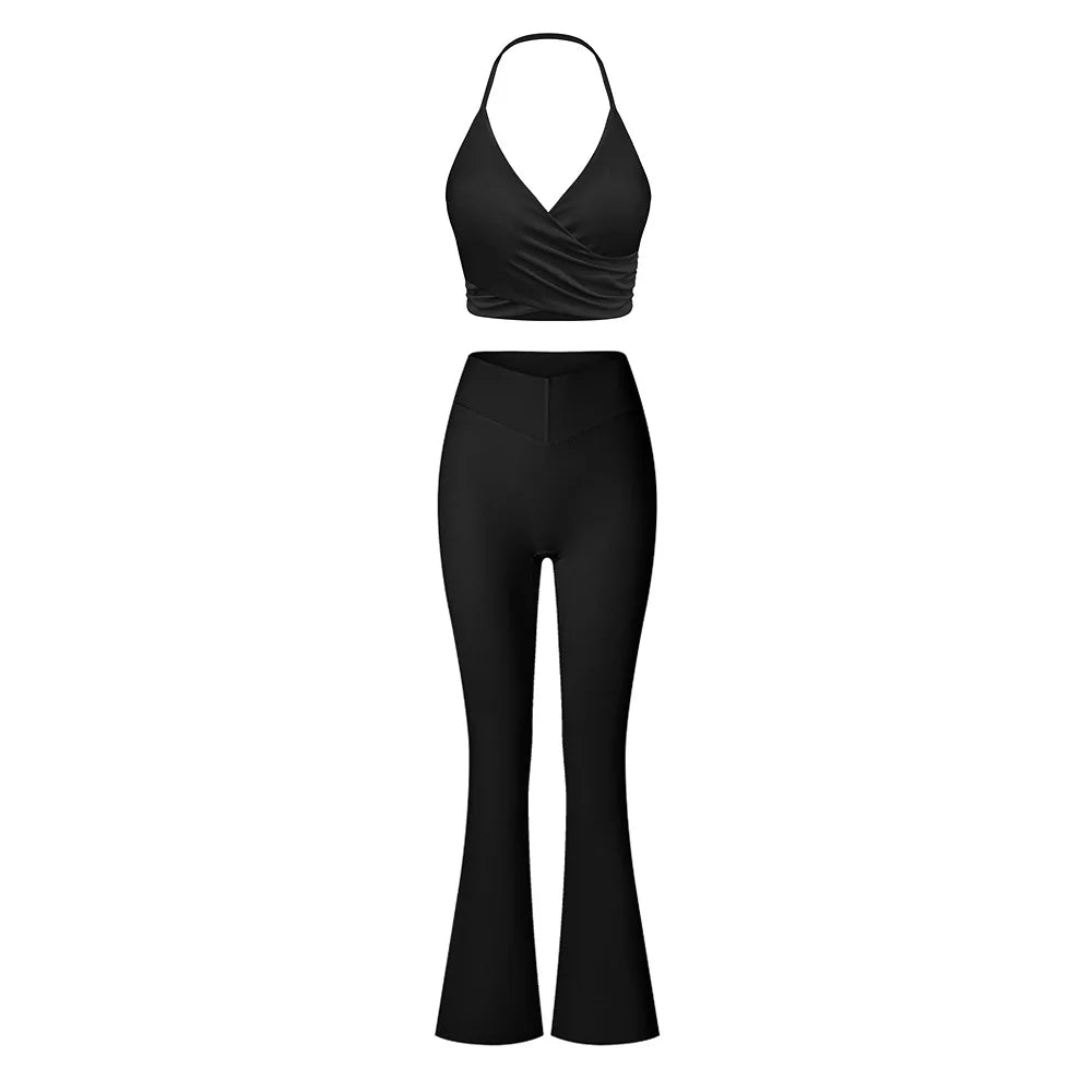 2 Pieces Wrap Front Gym Fitness Suit Women Long Sleeve Legging Workout Yoga Set Sports Bra Short Sports Clothes Tracksuit Female