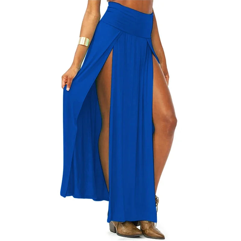 2025 New Arrival High Waisted Sexy Womens Double Slits Summer Solid Long Maxi Skirt Wholesale 51 Valentine's Day Gifts