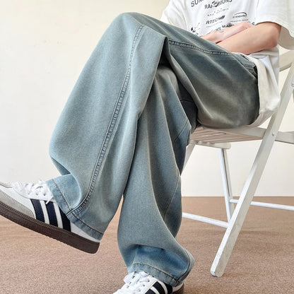 2025 New Autumn American 190 Tall Men Ice Sensation Jeans 115CM Extra Long Length Elastic Waist Thin Loose Wide-leg Clothing